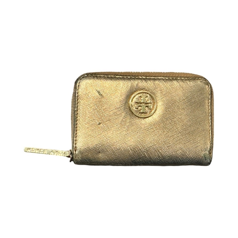 Tory Burch Robinson Metallic Gold Saffiano Leather Zip Coin Purse Case‎ Wallet